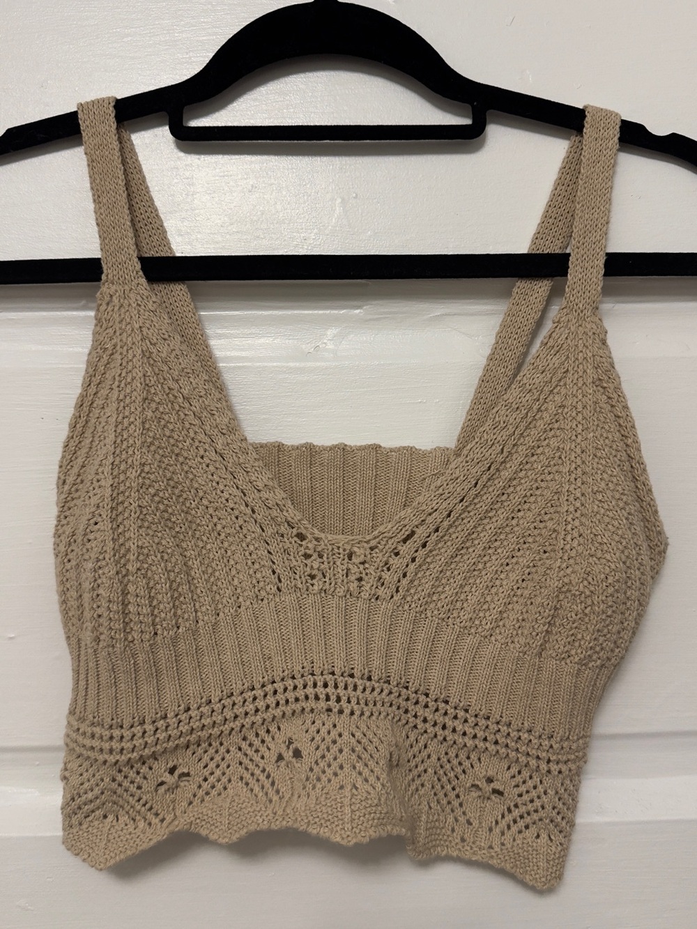 Knit Crochet Bralette Tank Top - Neutral Beige